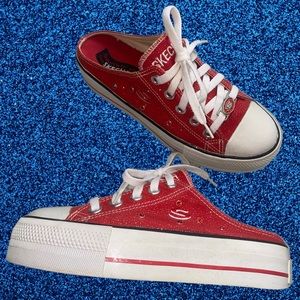 VINTAGE SKECHERS PLATFORMS SHOES Y2K SIZE 7 RED GLITTER SPARKLE